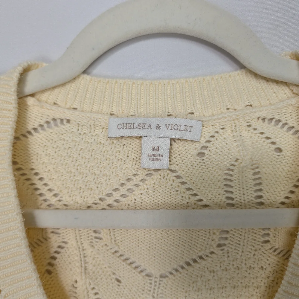 CHELSEA & VIOLET Pointelle Knit Floral Embroidered Button Front Cardigan Sweater - Picture 8 of 12